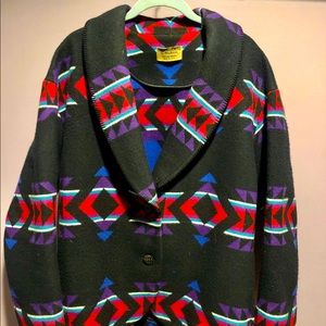 Vintage 1980s Pendleton Southwest Aztec Jacket Rare Print Knockabouts Purple Red